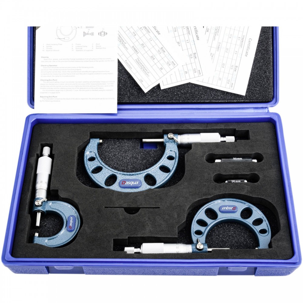 Комплект микрометри DASQUA, 0.01, 0 - 75 mm, 3 броя